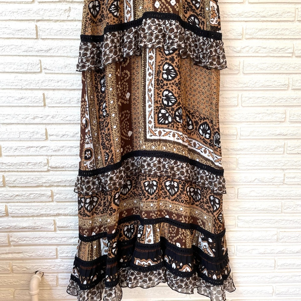 Raffaela D’Angelo Tiered Maxi Dress Size S Brown Boho Coastal Cowgirl Beach - Picture 12 of 16